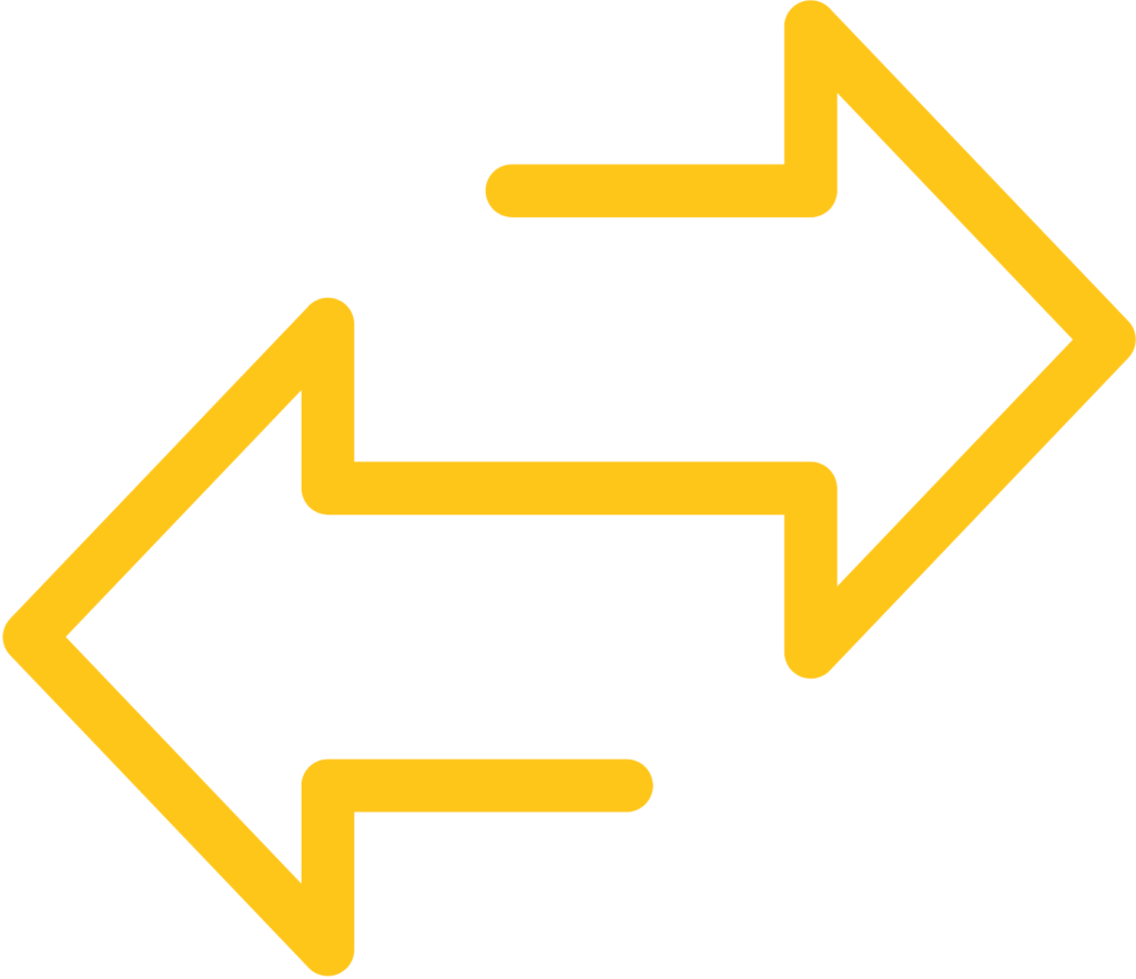 Image de flèches jaunes orientation gauche et droite pour représenter les transferts gares et aéroports