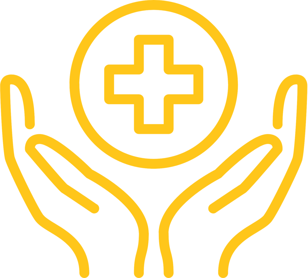 Image de mains jaunes avec à l'intérieur un rond et une croix médicale pour taxi VSL