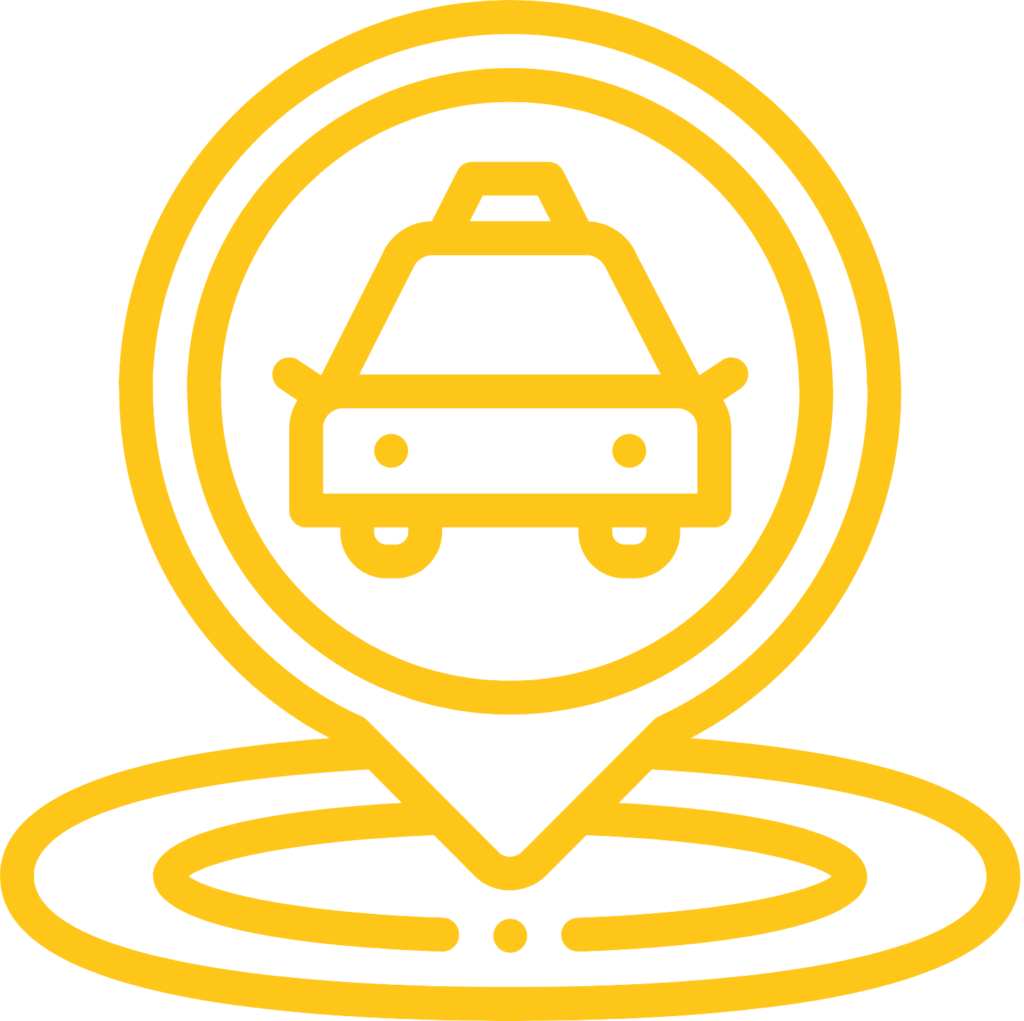 Image d'un taxi jaune représenté dans un rond maps pour les transports privés