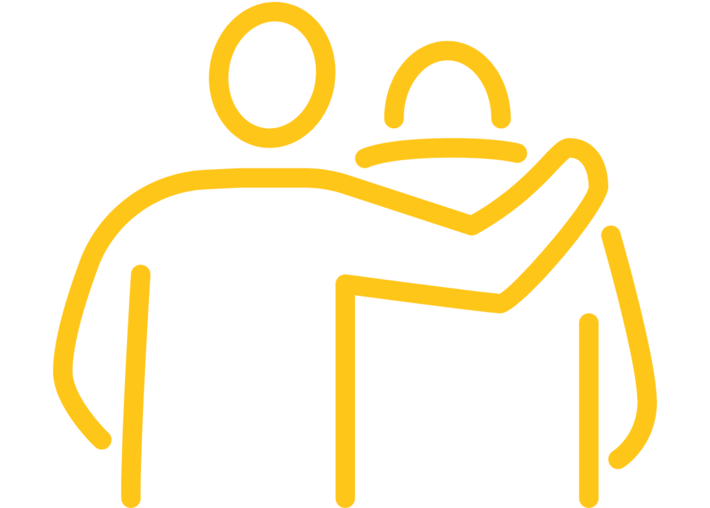 Illustration accompagnement d'une silhouette homme bras sur épaule second homme à droite