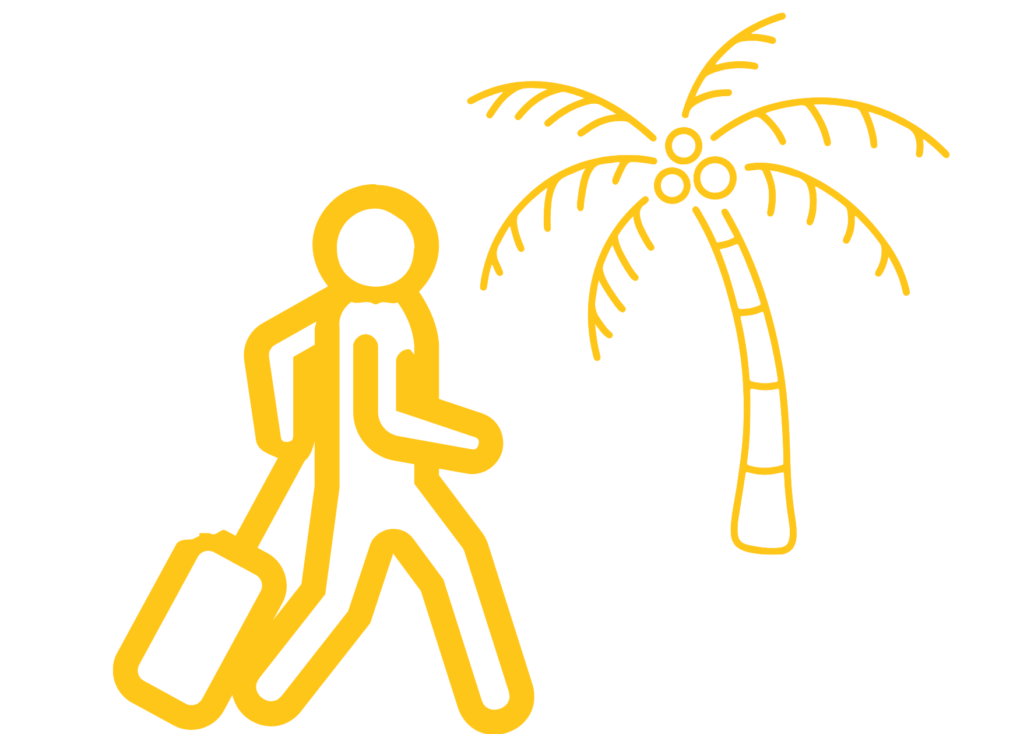 Silhouette homme avec valise et un palmier pour les trajets privés en taxi