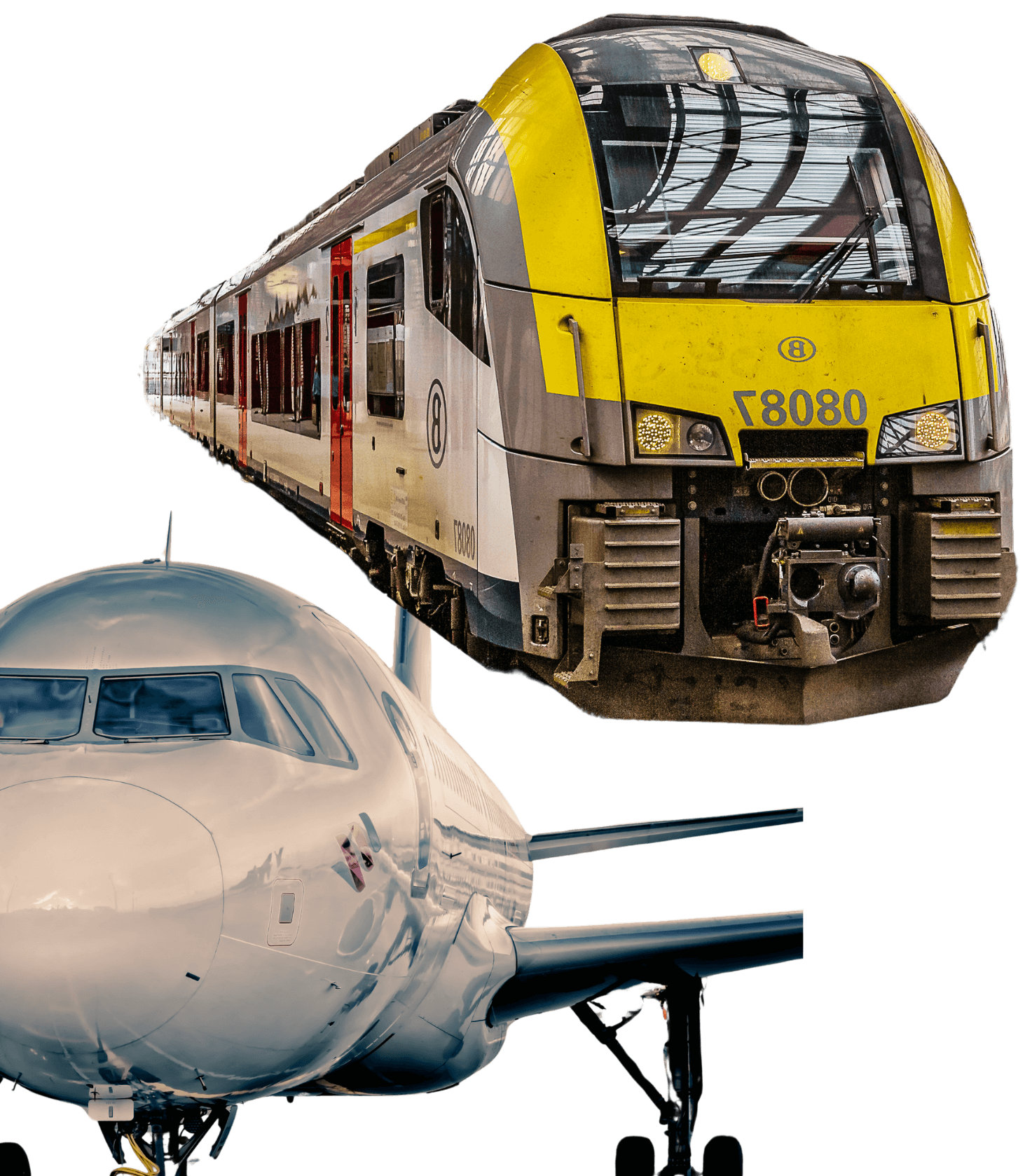 Image d'un train et d'un avion pour les liaisons vers les gares et les aéroports